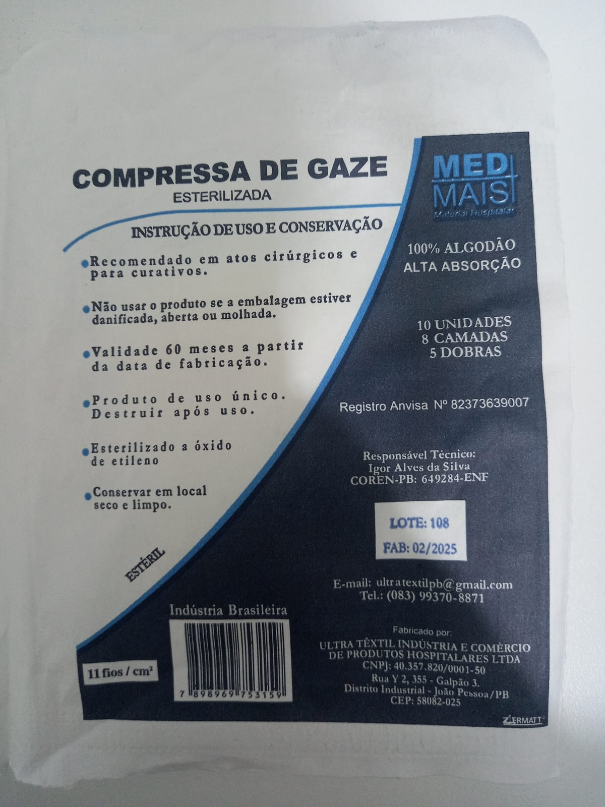 COMPRESSA DE GAZE 11F ESTERIL C/10 UND