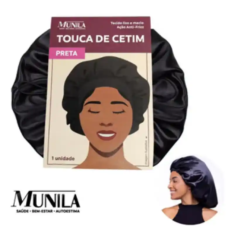 TOUCA DE CETIM ANTI FRIZZ PRETA